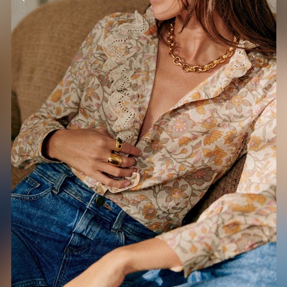 Sezane Tops - Sezane Chlo Ecru/yellow garden